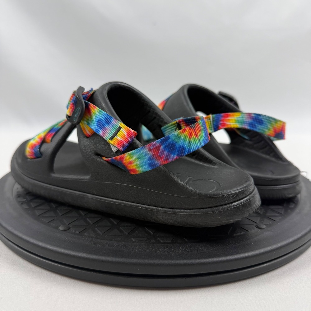 Chaco Chillos Kids Junior 4 Rainbow Tie Dye Black Slide Sandals J107383 - Picture 8 of 14